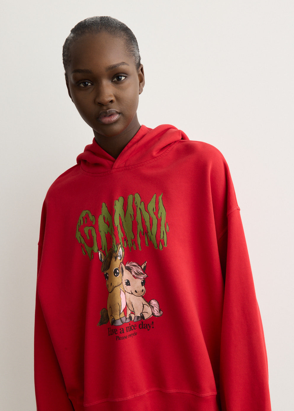 Red Graphic Cropped Hoodie