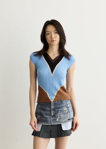 Colour-Blocked Knit Polo Vesr