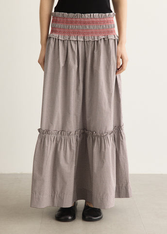 Check Cotton Smocked Waist Long Skirt