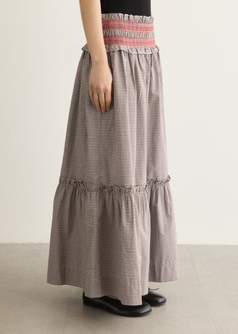 Check Cotton Smocked Waist Long Skirt