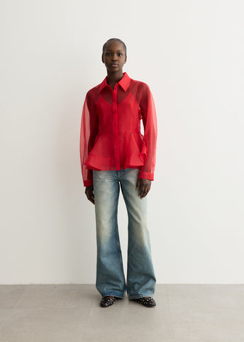 Textured Organza Peplum Shirt