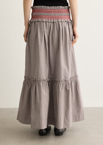 Check Cotton Smocked Waist Long Skirt
