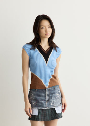 Colour-Blocked Knit Polo Vesr