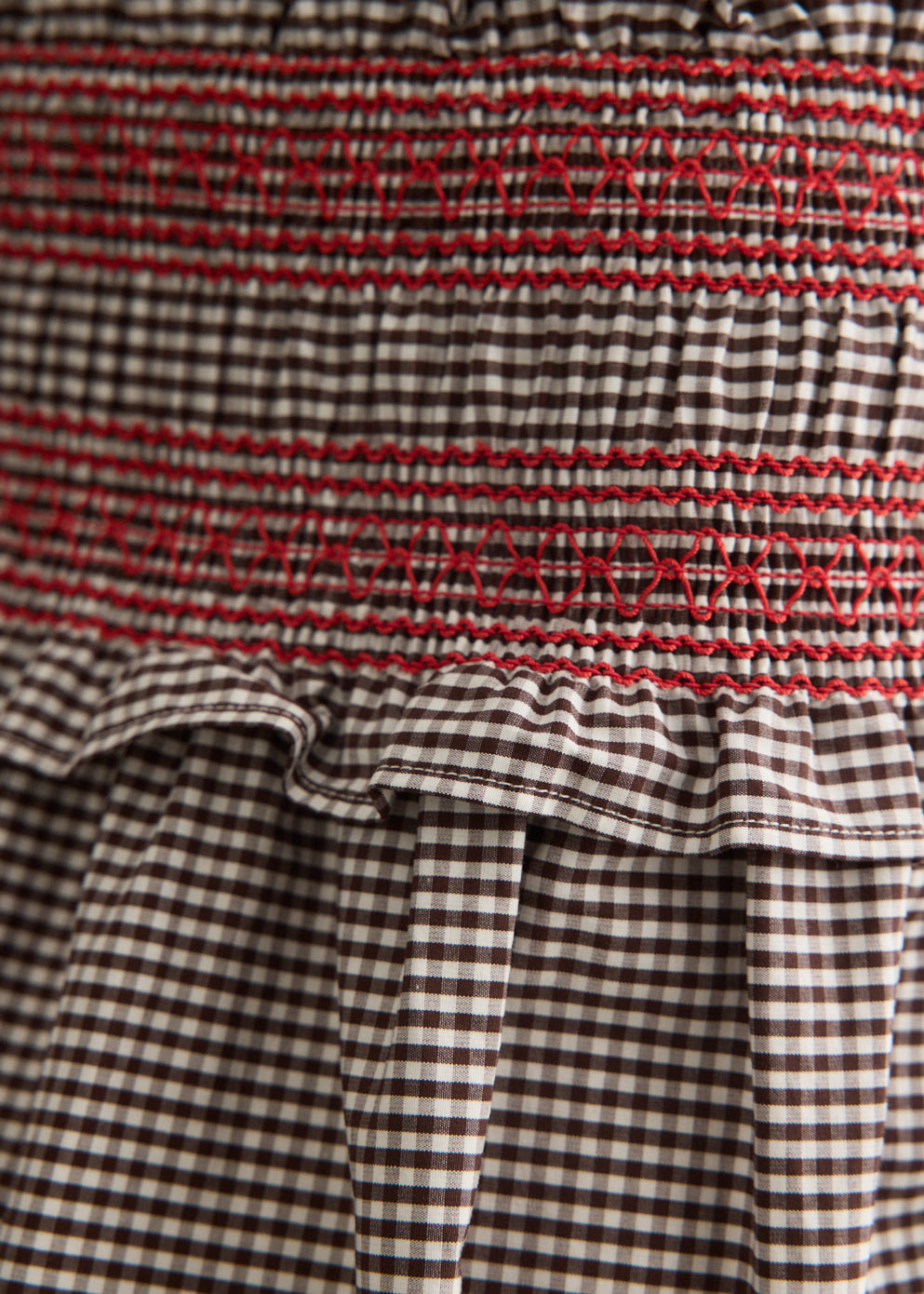 Check Cotton Smocked Waist Long Skirt