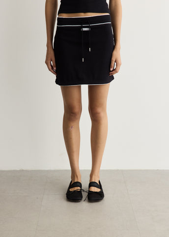 Light Ribbed Jersey Drawstring Waist Mini Skirt