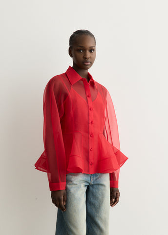 Textured Organza Peplum Shirt