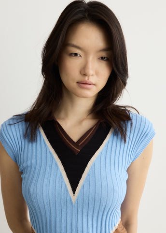 Colour-Blocked Knit Polo Vesr