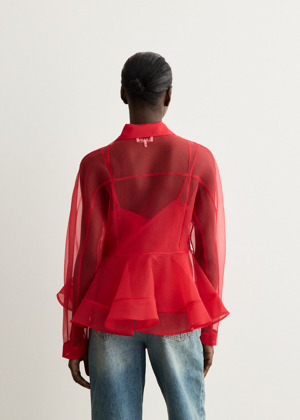Textured Organza Peplum Shirt