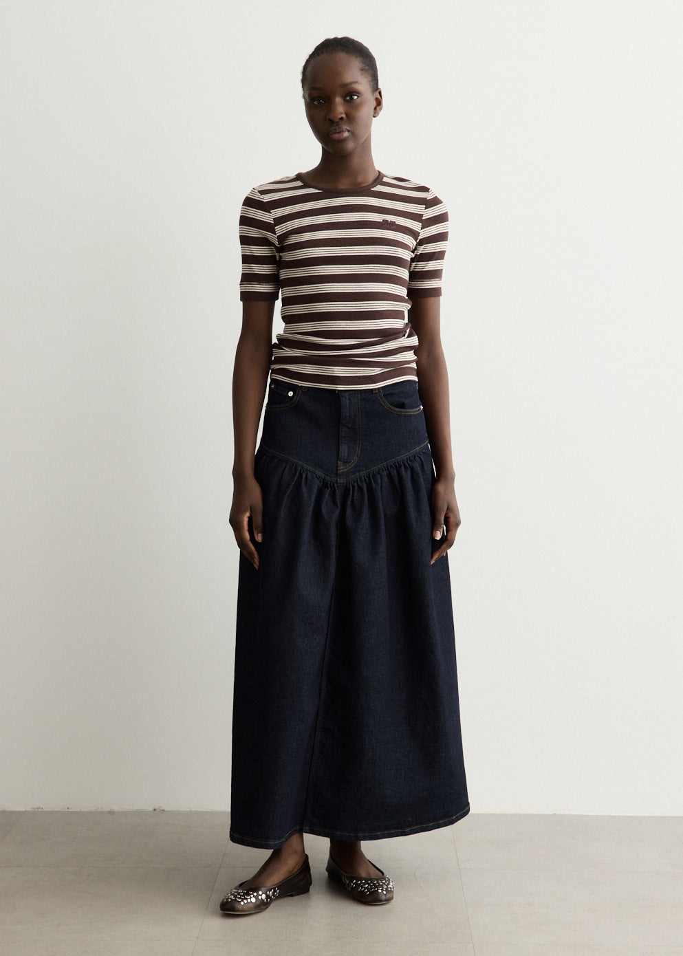Stretch Denim Long Skirt