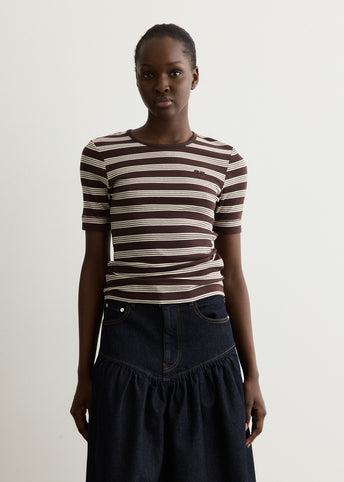 Soft Cotton Rib Short Sleeve Stripe T-Shirt