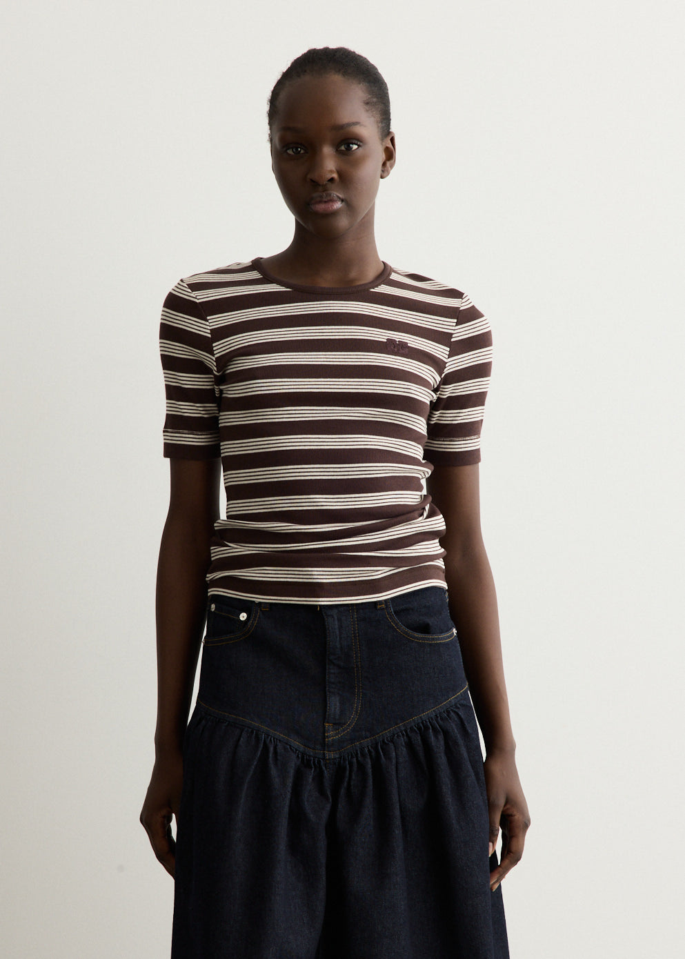 Soft Cotton Rib Short Sleeve Stripe T-Shirt