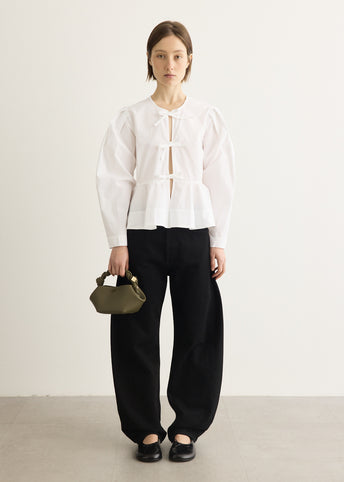 Compact Poplin Long Sleeve Peplum Blouse
