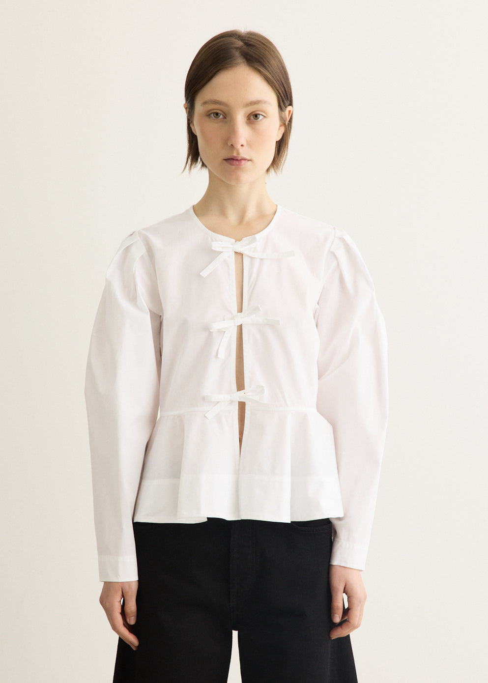 Compact Poplin Long Sleeve Peplum Blouse