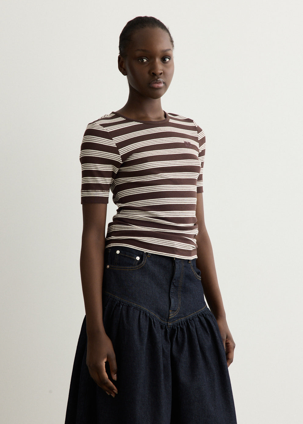Soft Cotton Rib Short Sleeve Stripe T-Shirt