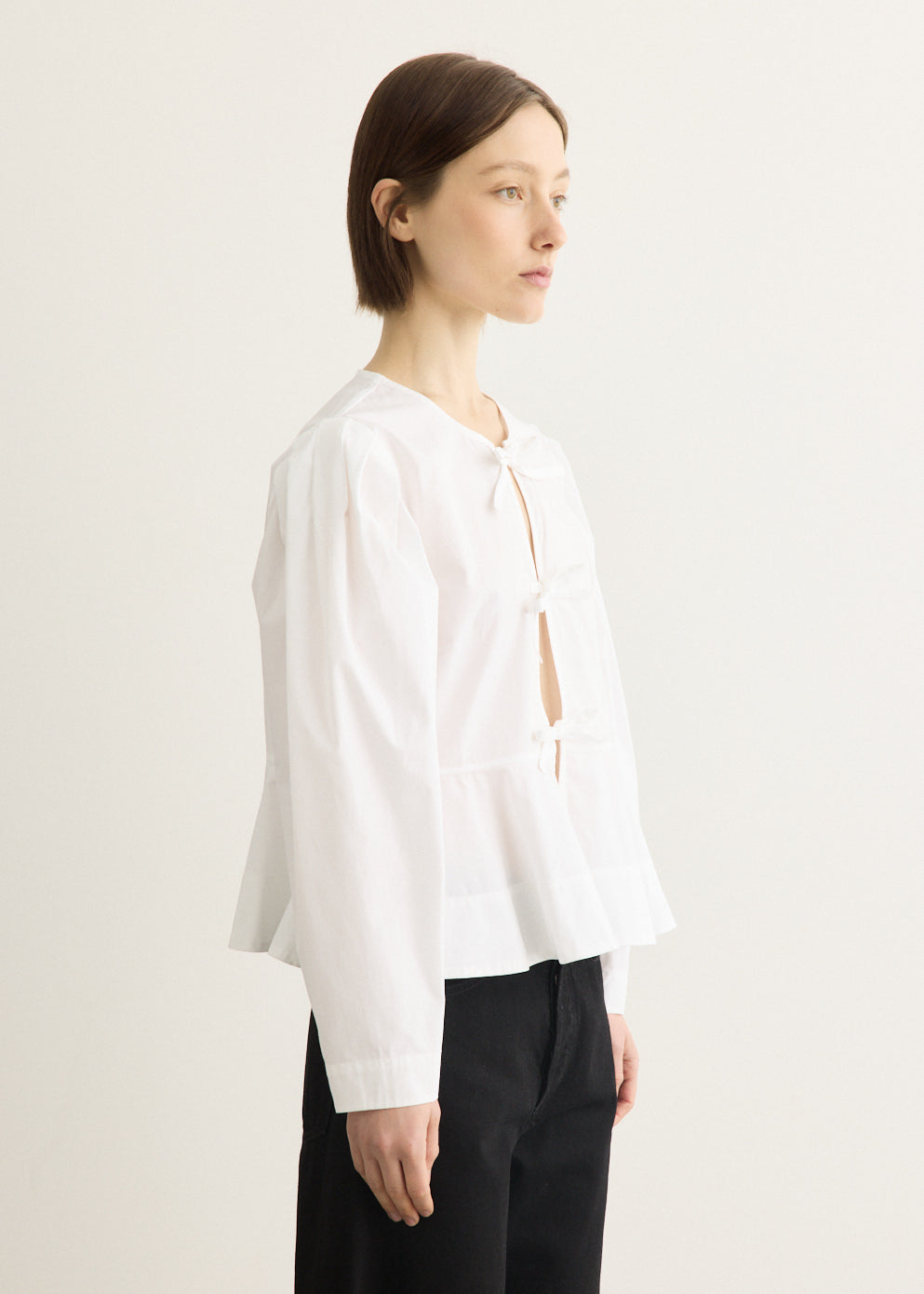 Compact Poplin Long Sleeve Peplum Blouse