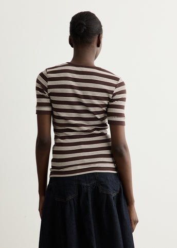 Soft Cotton Rib Short Sleeve Stripe T-Shirt