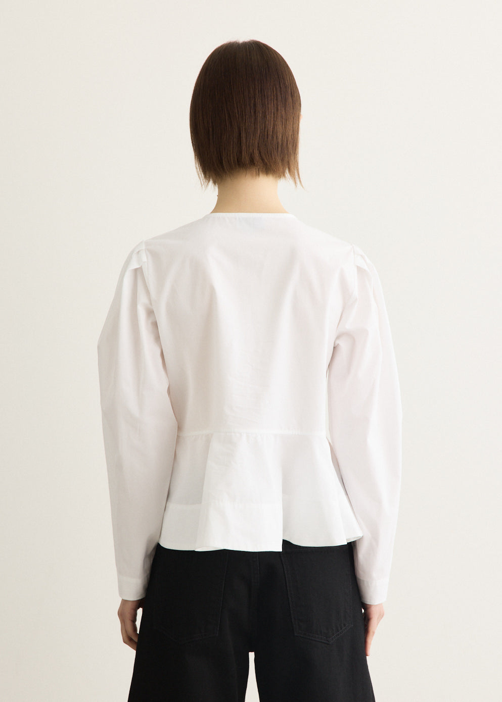 Compact Poplin Long Sleeve Peplum Blouse
