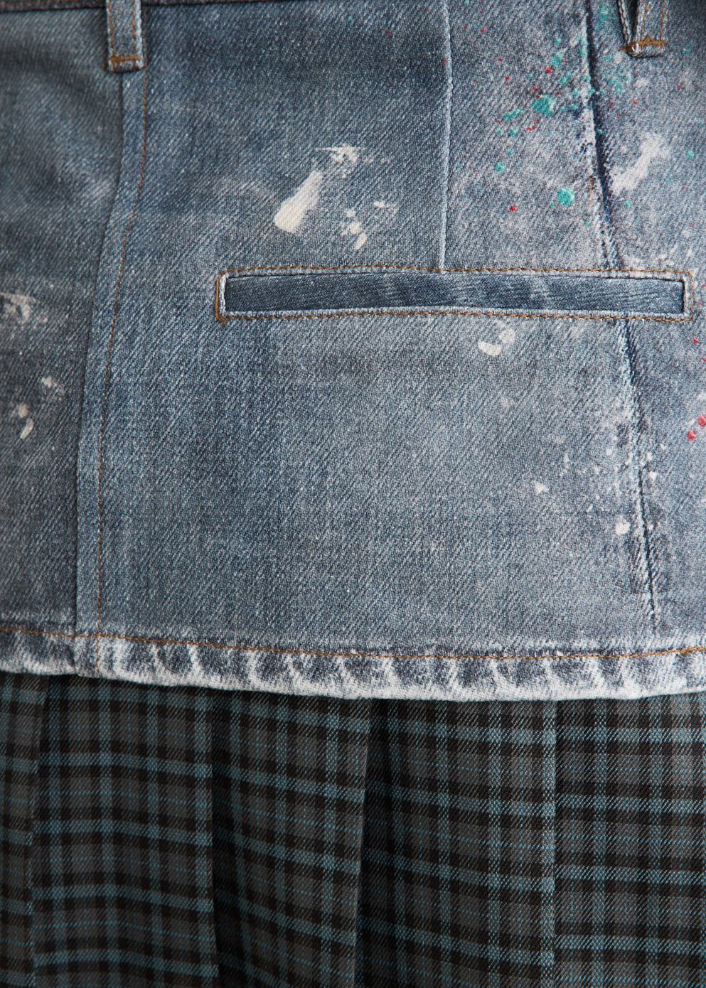 Painted Denim Layered Mini Pleats Skirt