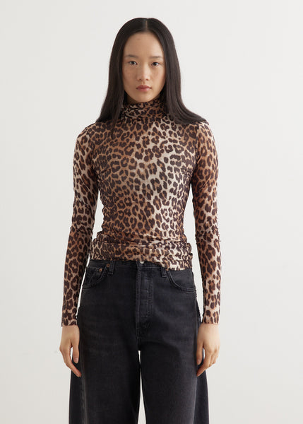 GANNI - Printed Mesh L/S Rollneck in Blue Shadow – gravitypope