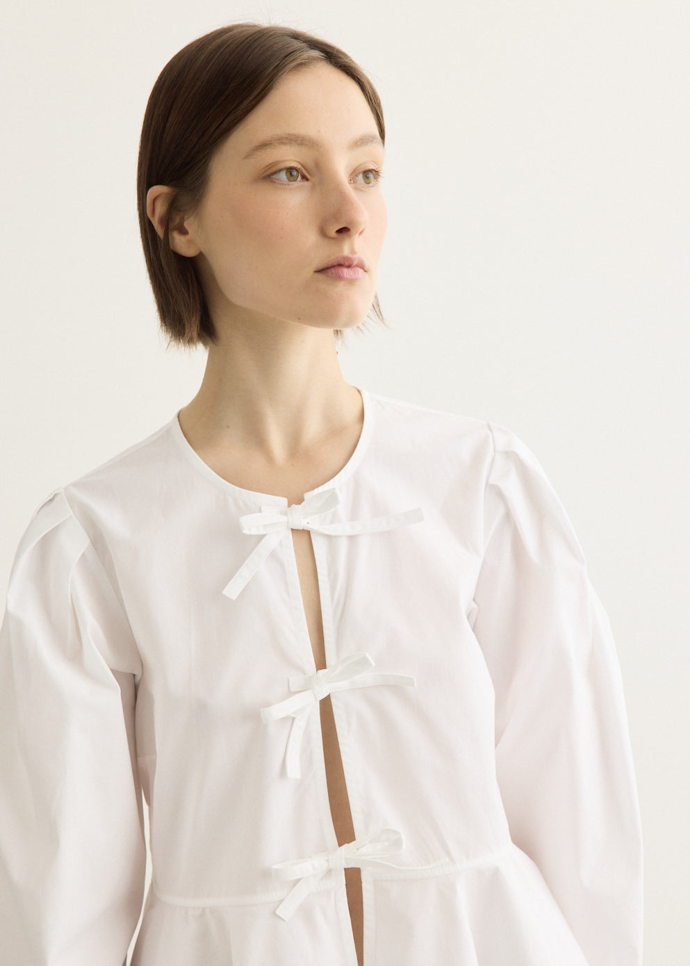 Compact Poplin Long Sleeve Peplum Blouse