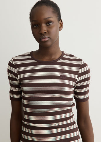Soft Cotton Rib Short Sleeve Stripe T-Shirt