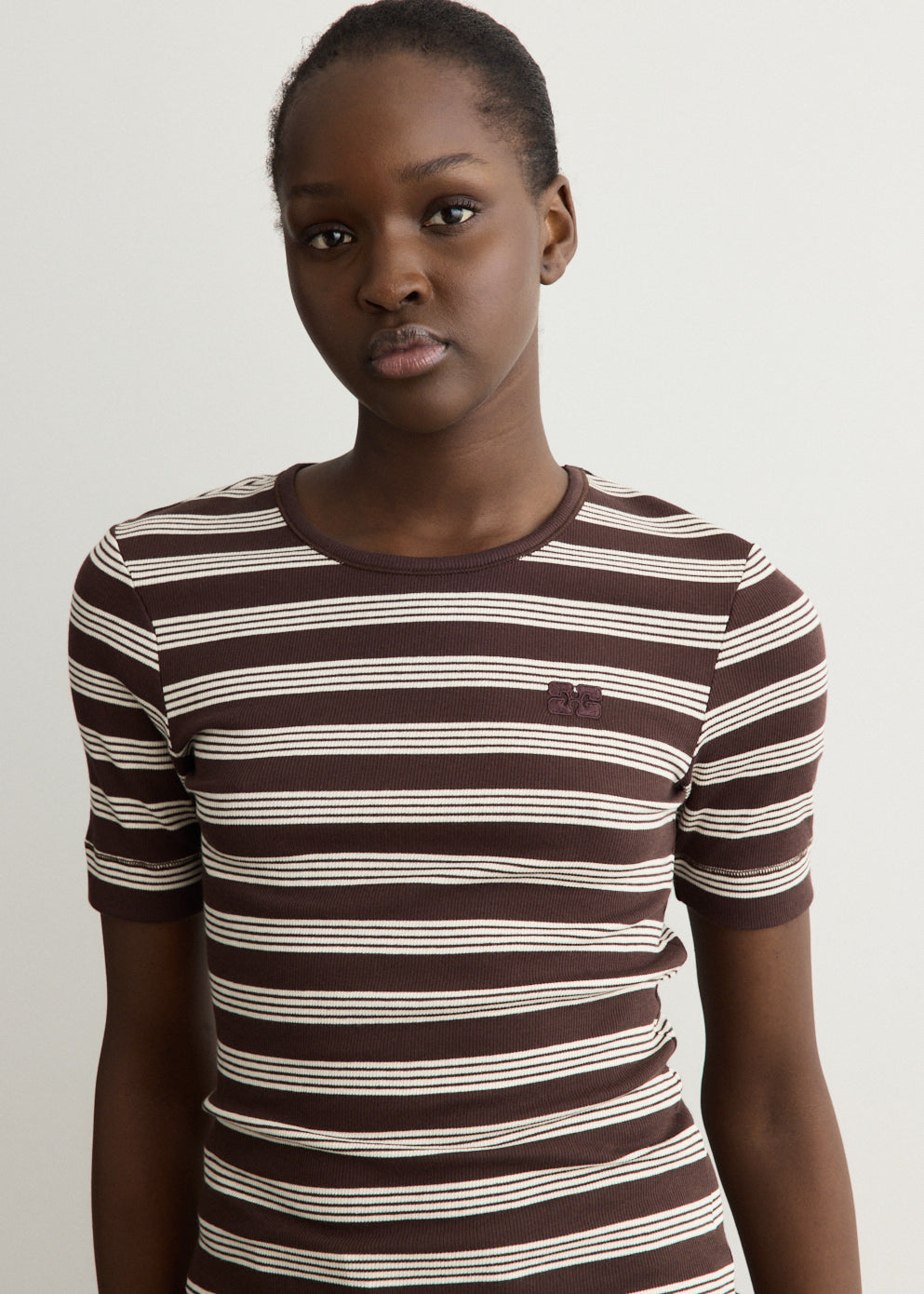 Soft Cotton Rib Short Sleeve Stripe T-Shirt