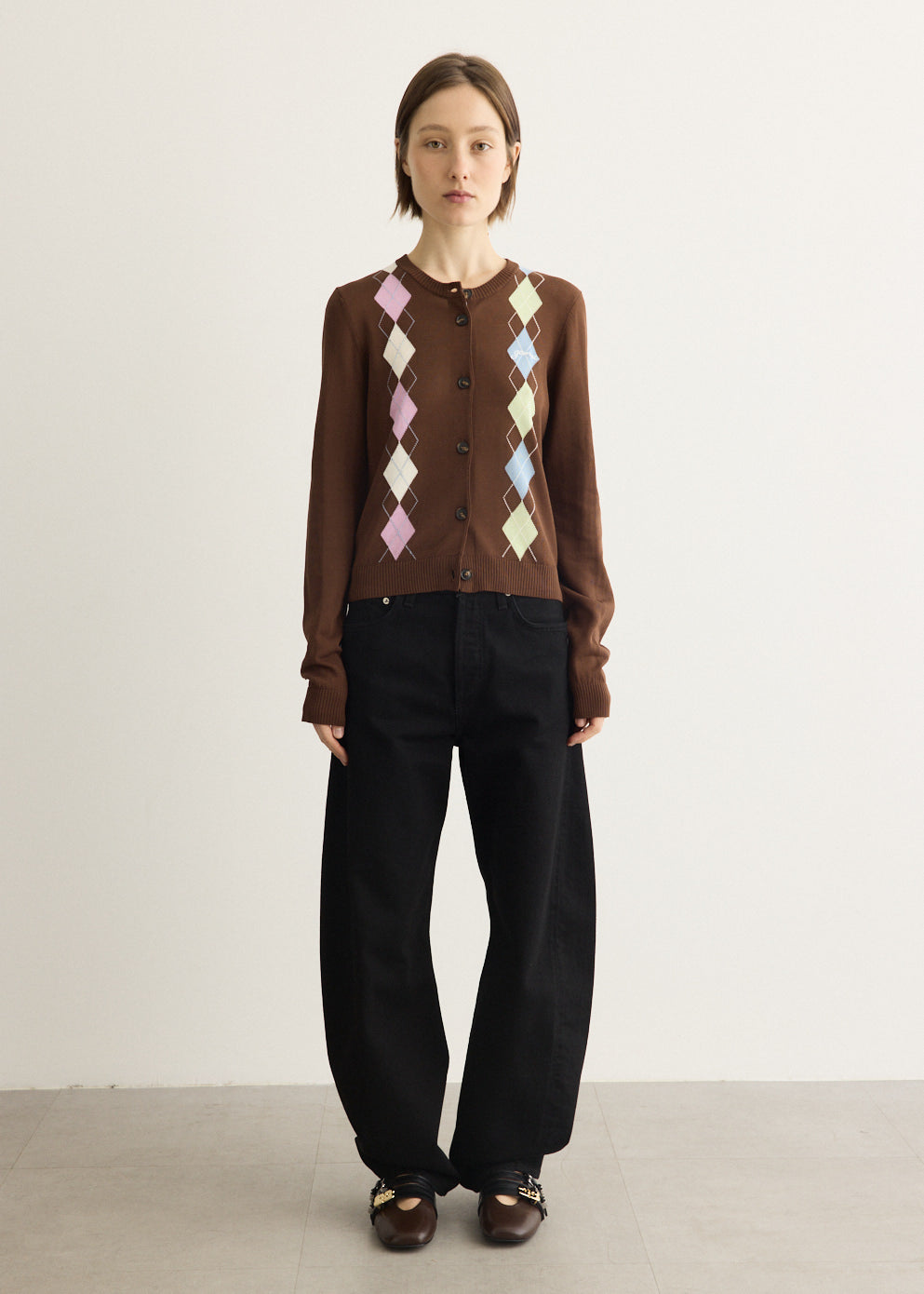 Light Cotton Argyle Cardigan
