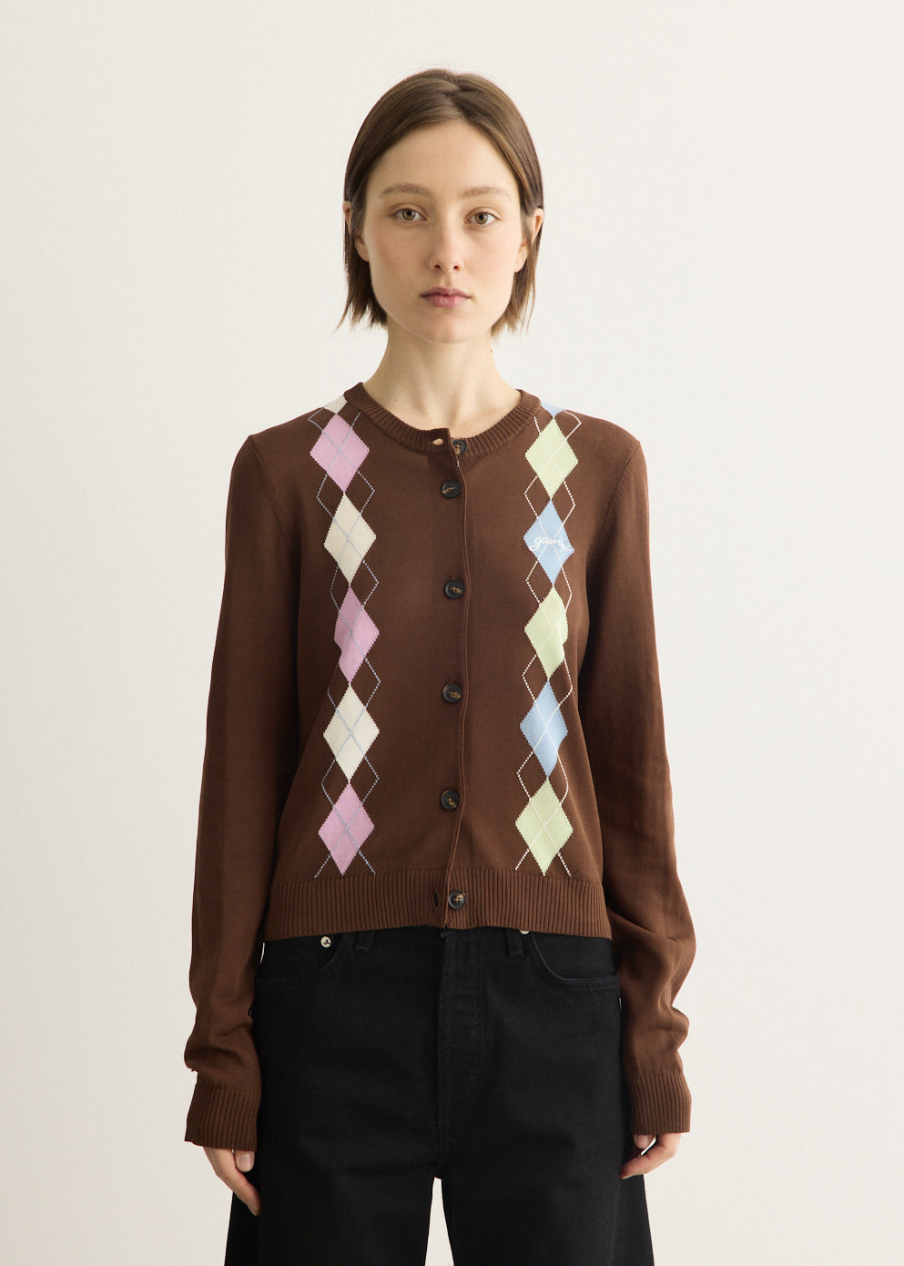 Light Cotton Argyle Cardigan