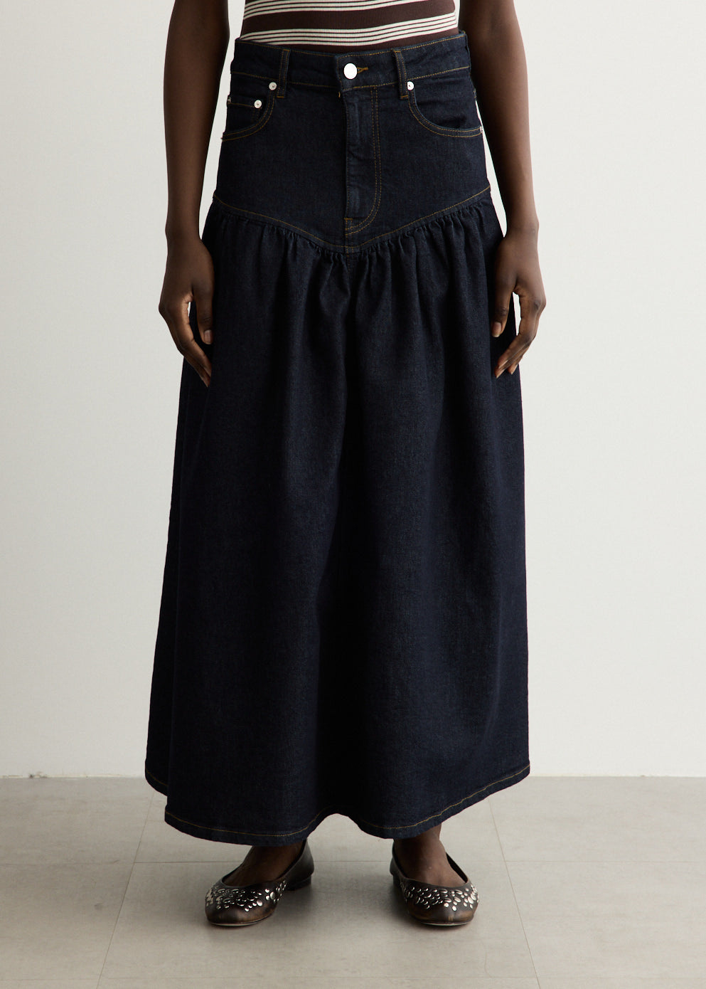 Stretch Denim Long Skirt
