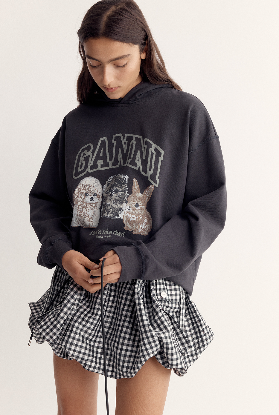 Tシャツ・カットソー GANNI 25FW Phantom Animal Print Hooded Sweatshirt T4270 252 Phantom Black Animal Print Hoodie | GANNI US