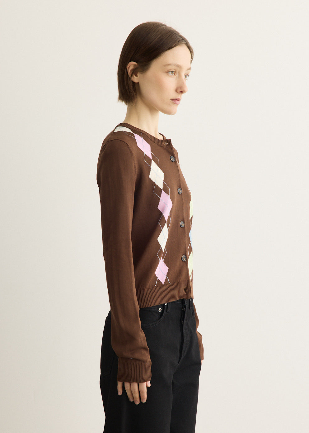 Light Cotton Argyle Cardigan