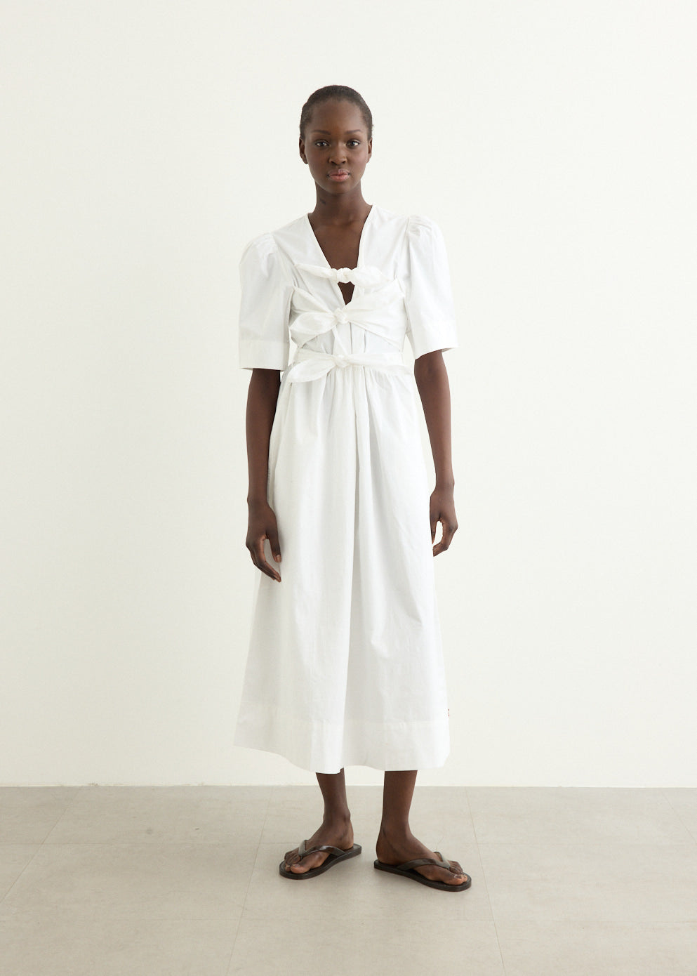 Washed Stretch Cotton Tie Strap Midi Dress