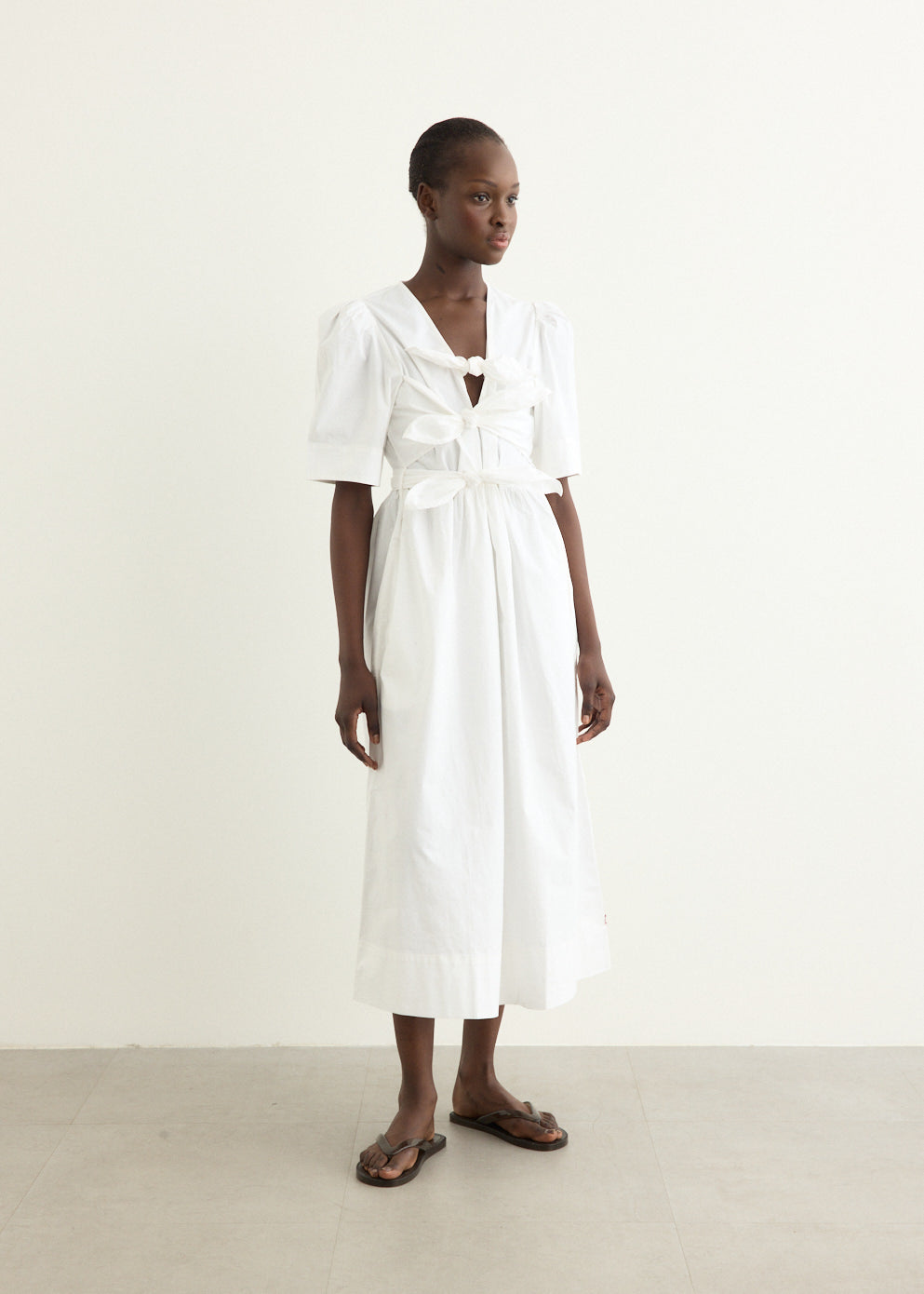 Washed Stretch Cotton Tie Strap Midi Dress