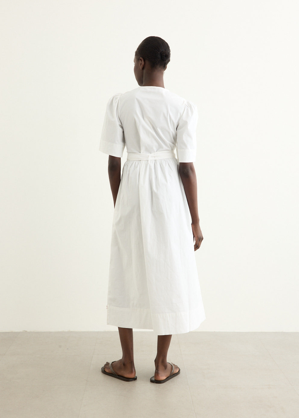 Washed Stretch Cotton Tie Strap Midi Dress