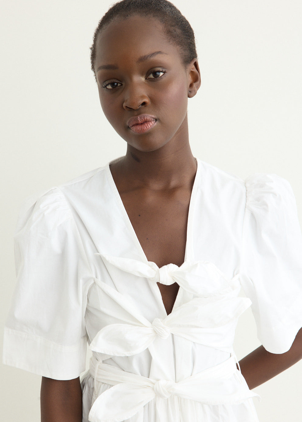 Washed Stretch Cotton Tie Strap Midi Dress