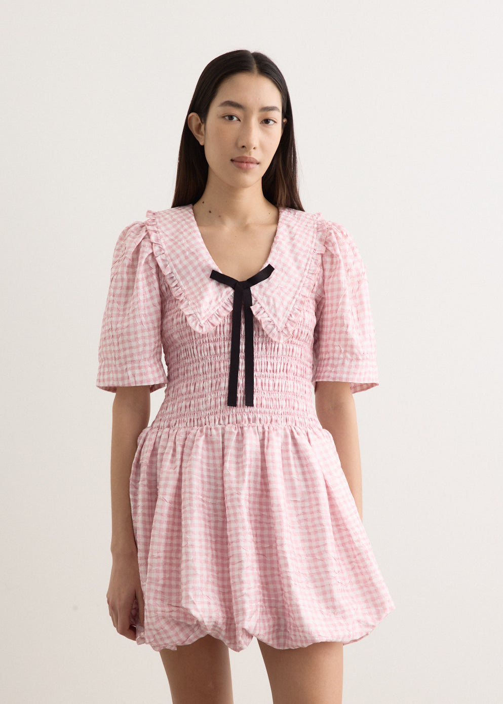 Shibori Pleat Mini Smock Bubble Dress