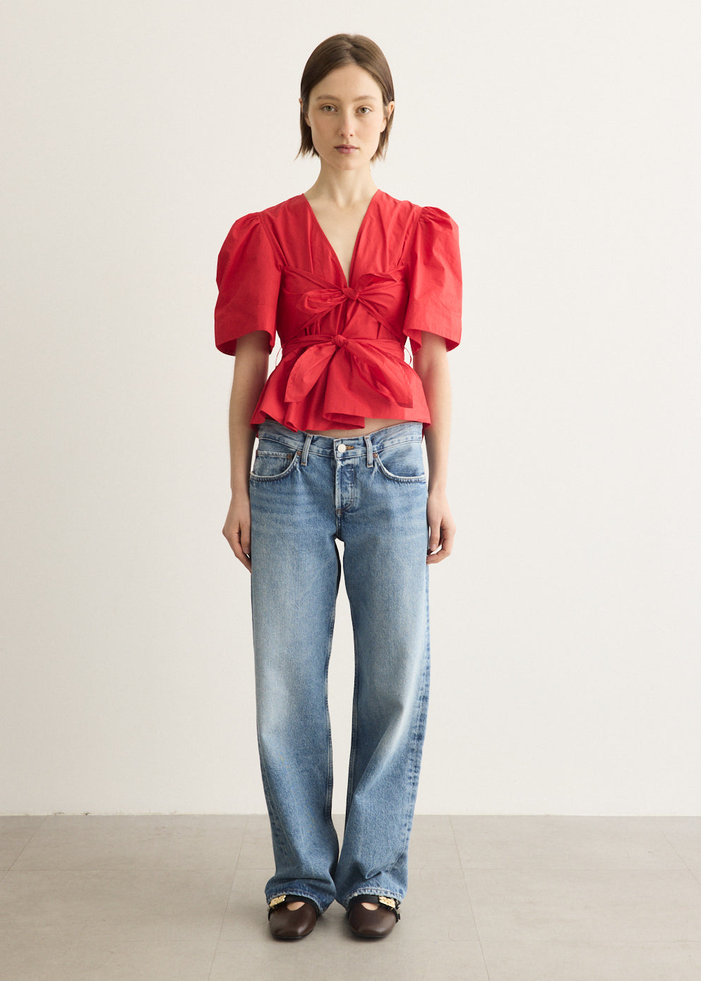 Cotton Poplin Bow Blouse