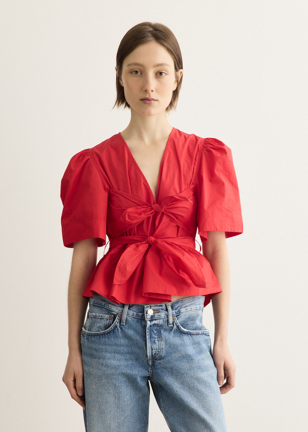 Cotton Poplin Bow Blouse