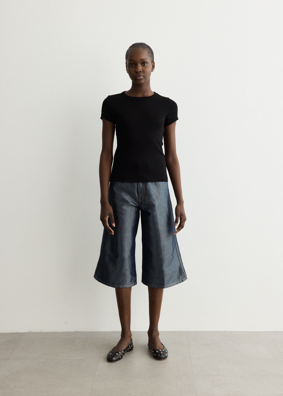 Shiny Weft Denim Shorts