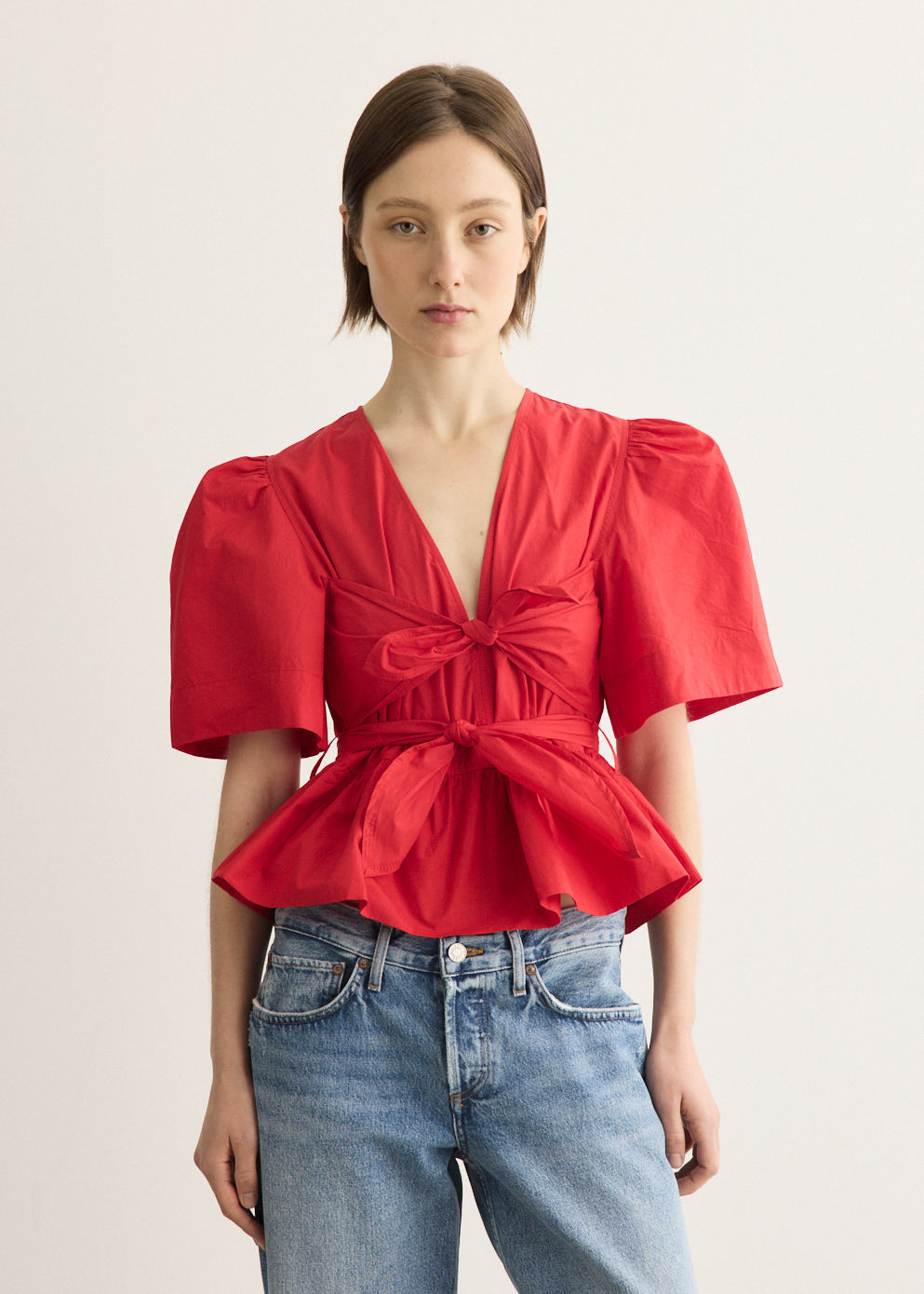 Cotton Poplin Bow Blouse