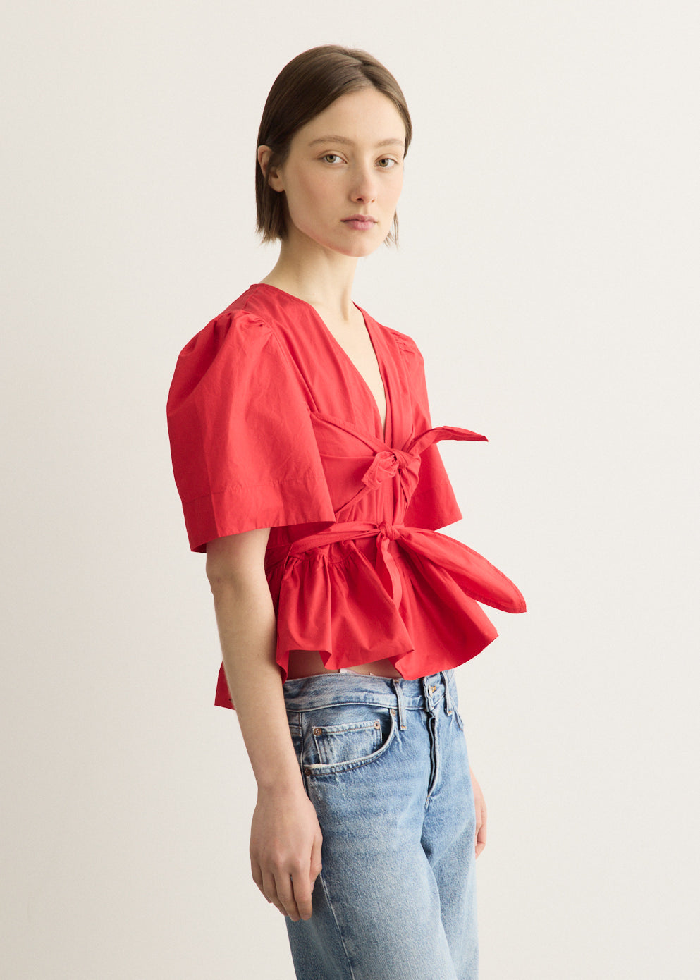 Cotton Poplin Bow Blouse