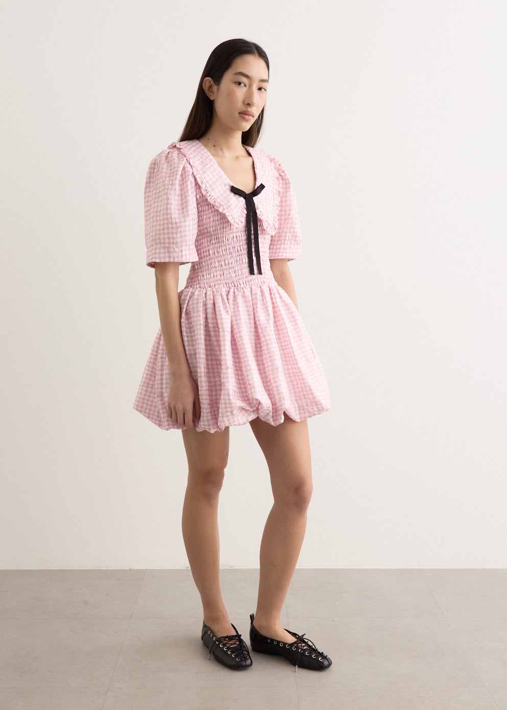 Shibori Pleat Mini Smock Bubble Dress