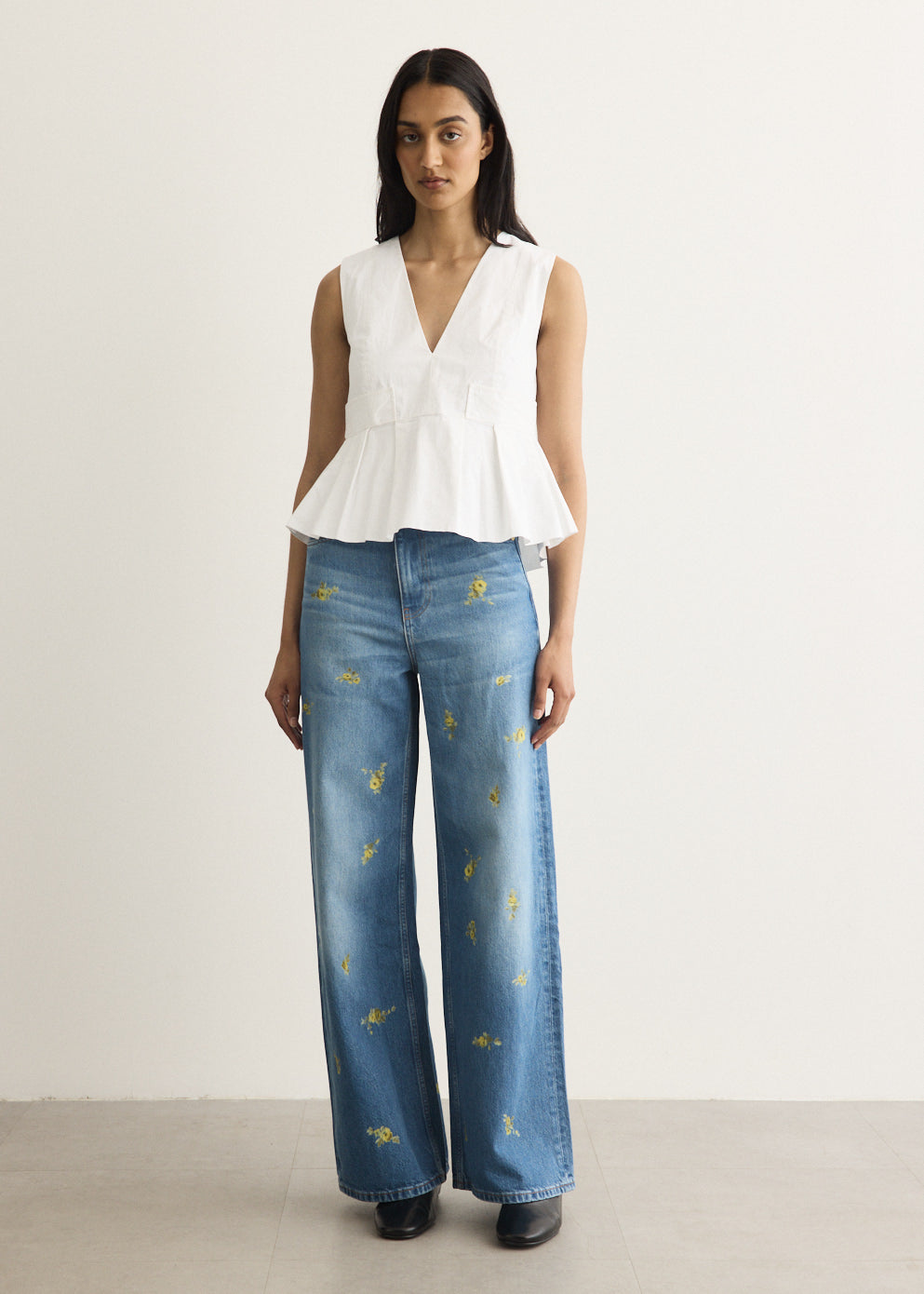 Stretch Cotton V-neck Pocket Blouse