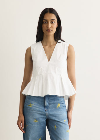 Stretch Cotton V-neck Pocket Blouse