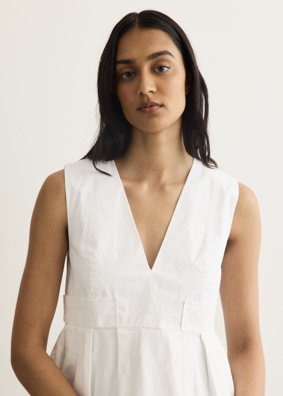Stretch Cotton V-neck Pocket Blouse
