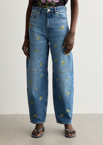 Printed Flower Denim Stary Jeans