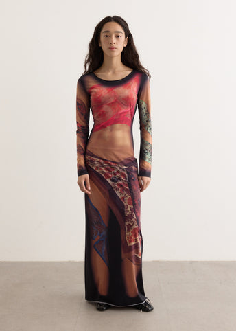 Recycled Draped Statue Jersey Long Dress