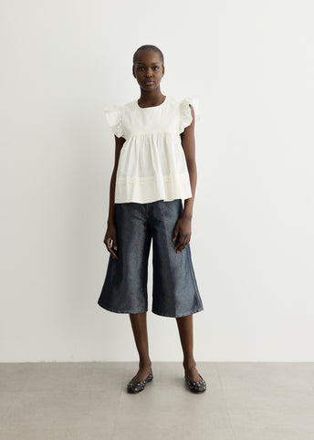 Stretch Cotton Frill Sleeve Top