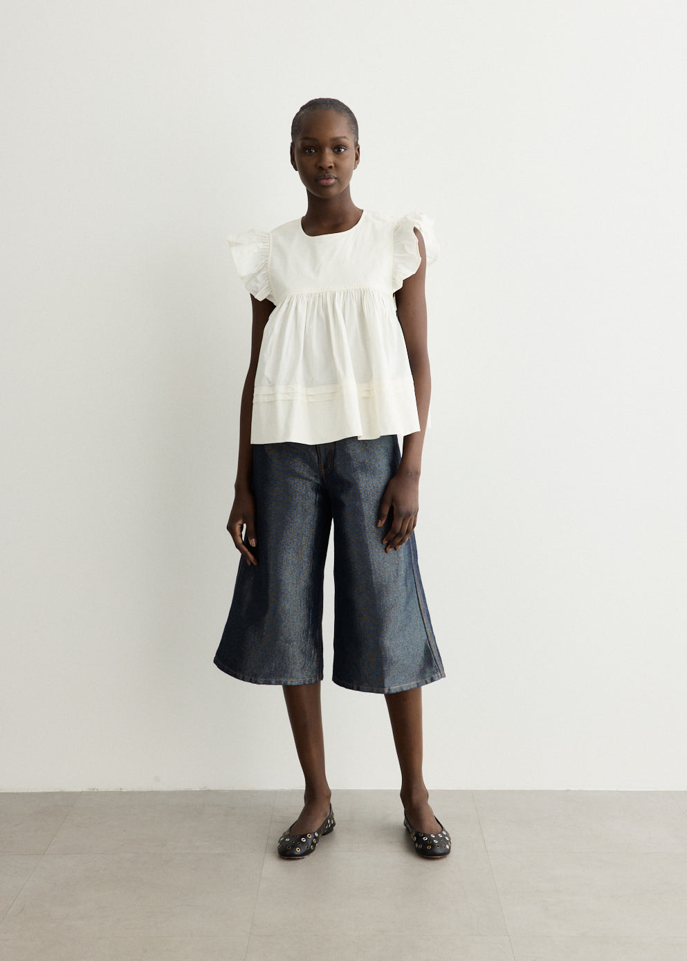 Stretch Cotton Frill Sleeve Top