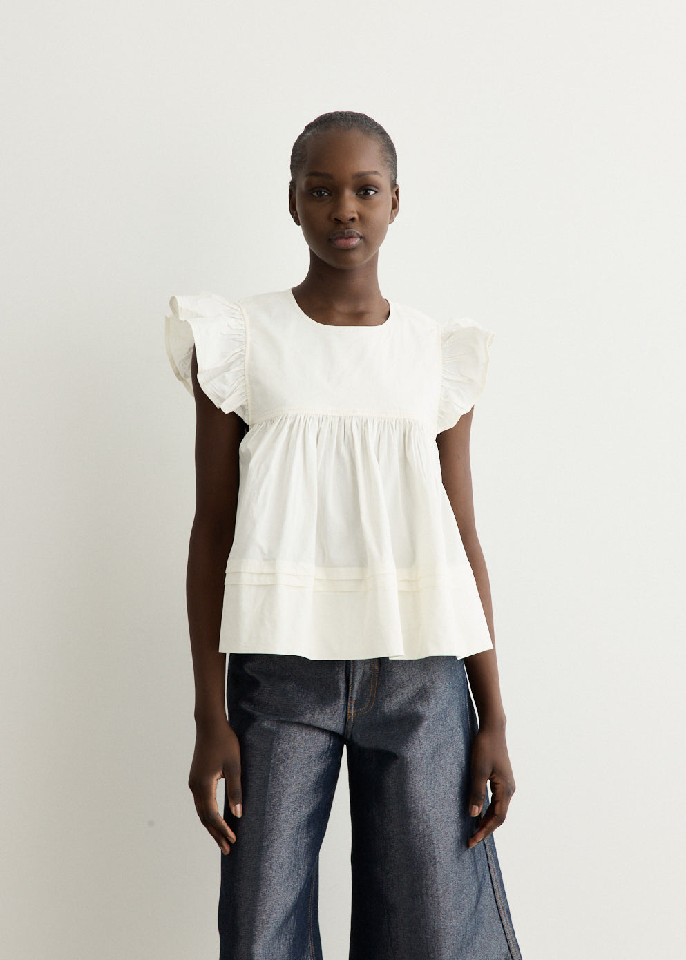 Stretch Cotton Frill Sleeve Top
